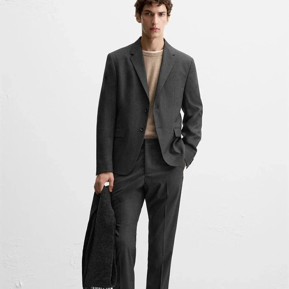 New Zara Comfort Slim Fit Lapel Collar Button Front Anthracite Grey Suit Blazer